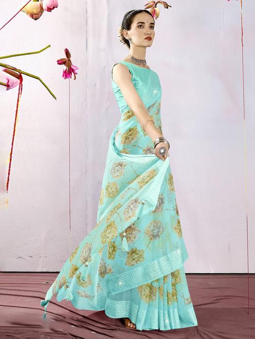 light blue printed saree - 20585211 - Very Small Image - 1