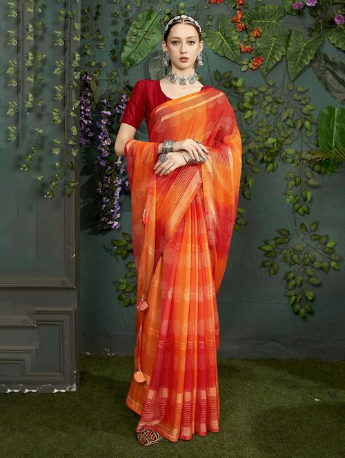 orange printed saree with blouse - 20585251 - Very Small Image - 1