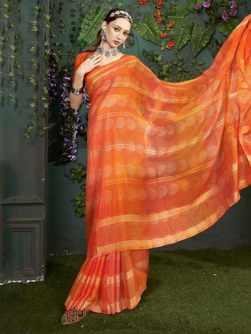 orange printed saree with blouse - 20585253 - Very Small Image - 1