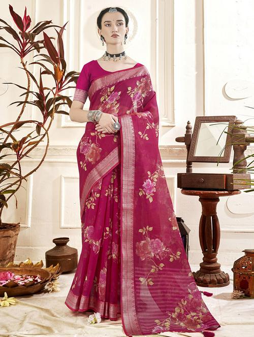 magenta printed saree - 20585286 - Very Small Image - 1