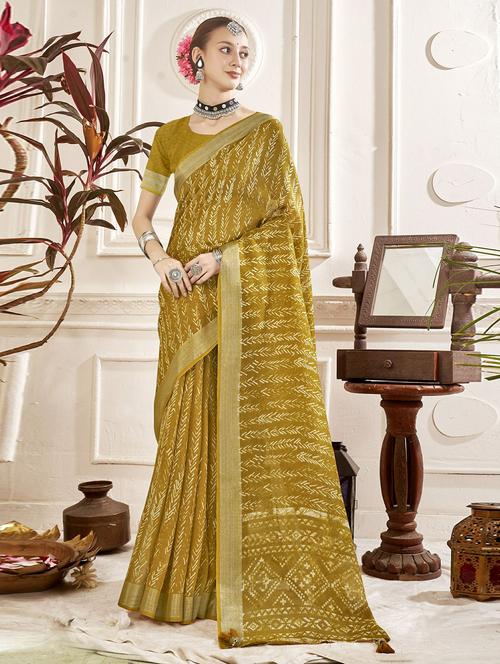 green printed saree with blouse - 20585290 - Very Small Image - 1
