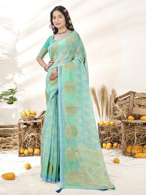 light blue printed saree with blouse - 20585308 - Very Small Image - 1