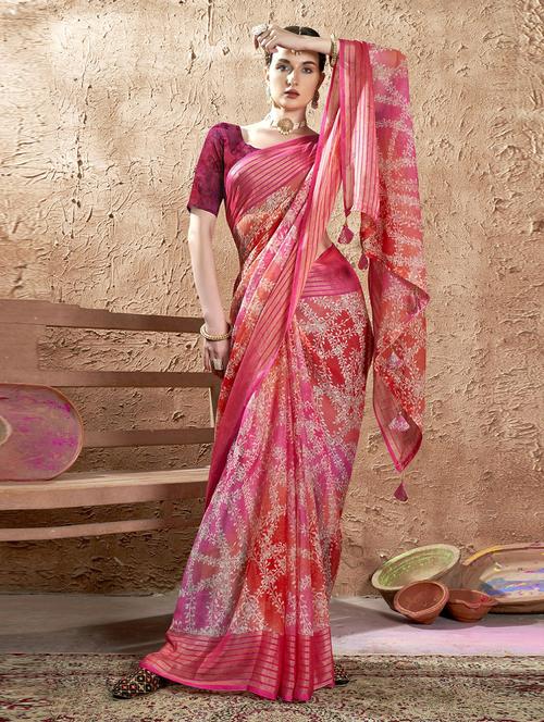 pink chiffon printed saree with blouse - 20585335 - Very Small Image - 1
