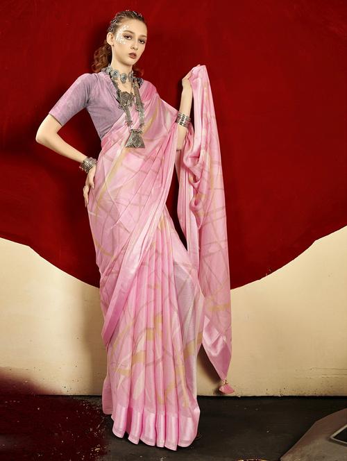 pink chiffon printed saree with blouse - 20585356 - Very Small Image - 1