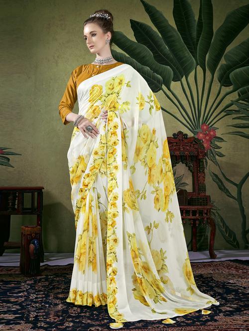floral printed saree with blouse - 20585363 - Very Small Image - 1