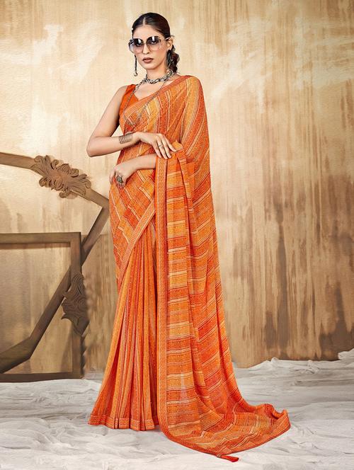 orange georgette printed saree - 20585369 - Very Small Image - 1