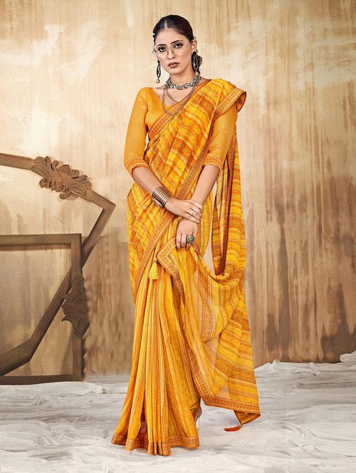 yellow georgette printed saree with blouse - 20585372 - Very Small Image - 1