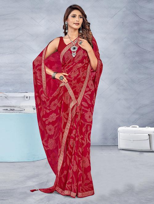 bandhani printed saree with blouse - 20585373 - Very Small Image - 1