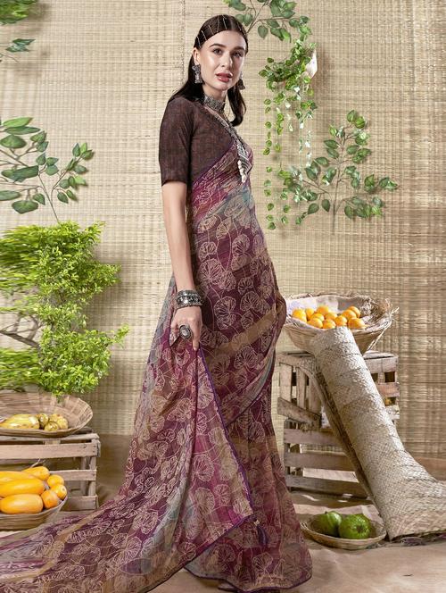 purple georgette printed saree - 20585403 - Very Small Image - 1