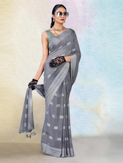 grey self design embellished saree - 20585413 - Very Small Image - 1