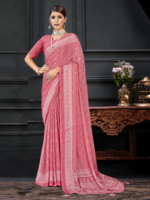peach chiffon printed saree - 20585427 - Very Small Image - 1
