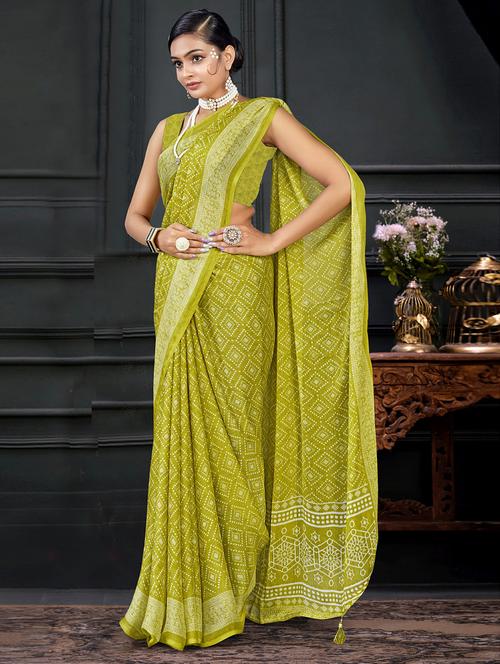 lime printed saree with blouse - 20585428 - Very Small Image - 1