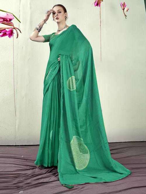 sea green printed saree with blouse - 20585461 - Very Small Image - 1