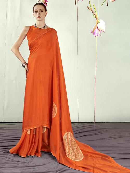 orange chiffon printed saree - 20585462 - Very Small Image - 1