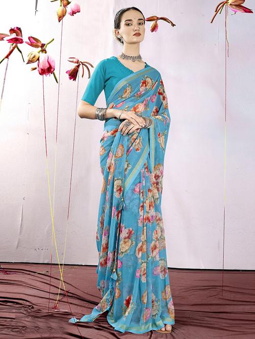floral printed saree with blouse - 20585464 - Very Small Image - 1