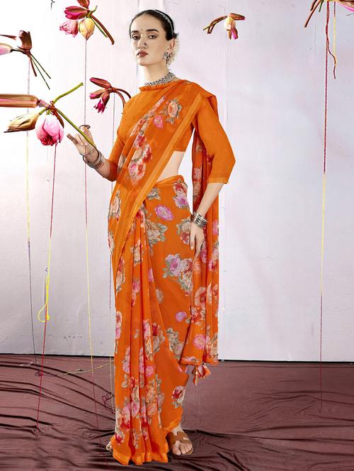 floral printed saree with blouse - 20585466 - Very Small Image - 1