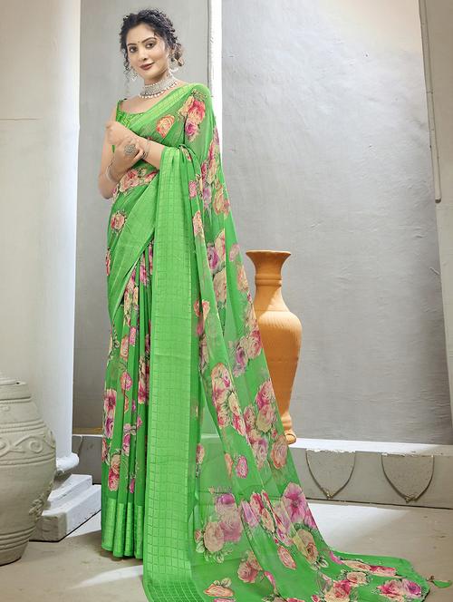 floral printed saree - 20585474 - Very Small Image - 1