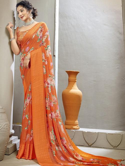 floral printed saree with blouse - 20585475 - Very Small Image - 1