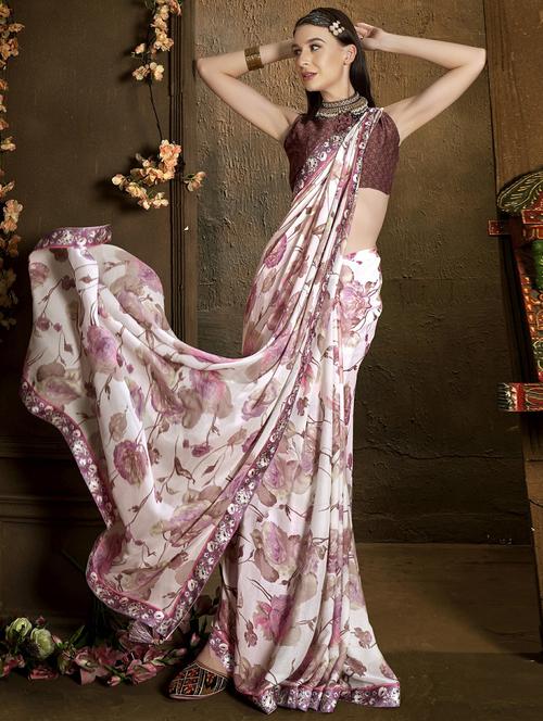 lavender printed saree - 20585492 - Very Small Image - 1