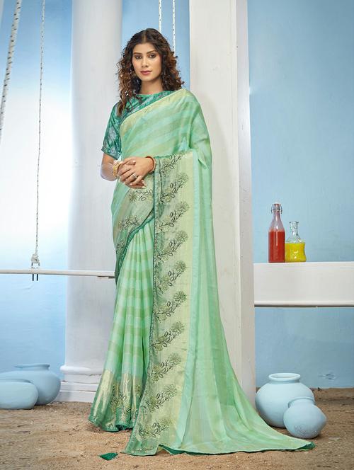 green embroidered saree with blouse - 20585560 - Very Small Image - 1