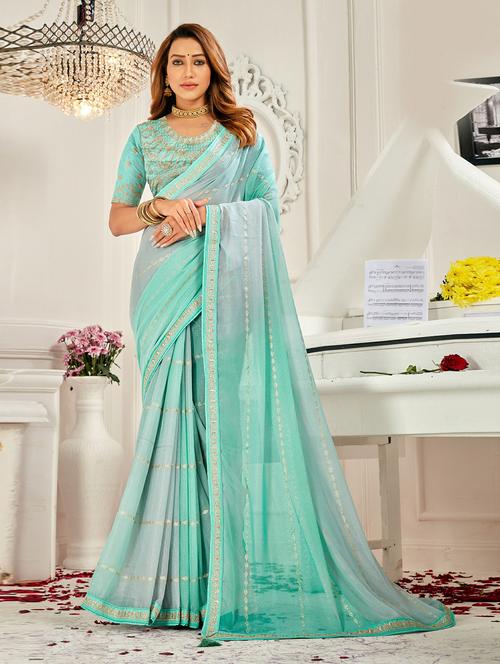 turquoise embroidered saree - 20585581 - Very Small Image - 1