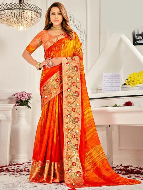 orange embroidered saree - 20585589 - Very Small Image - 1