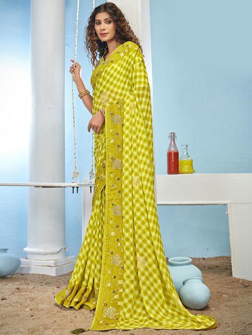 checkered embroidered printed saree with blouse - 20585590 - Very Small Image - 1