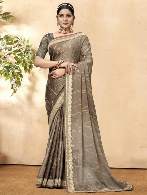 grey printed bordered saree - 20585612 - Very Small Image - 1
