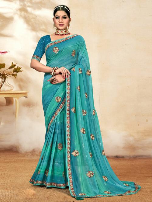 embroidered georgette saree - 20585620 - Very Small Image - 1