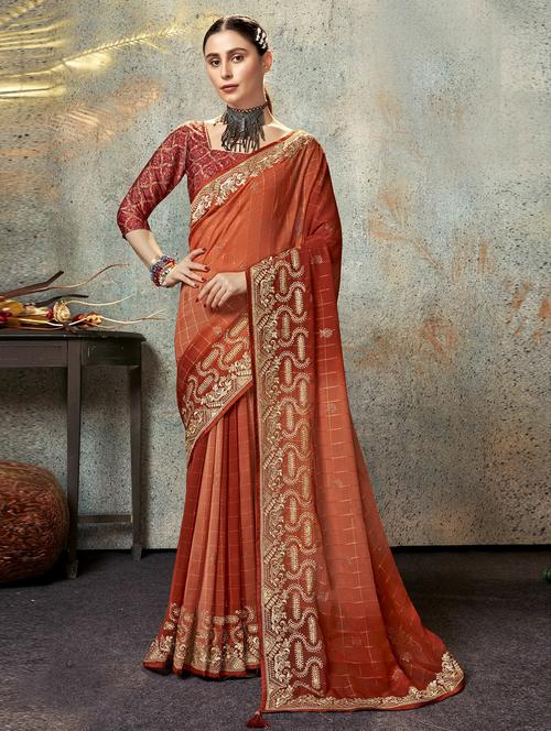 women's embroidered saree with blouse - 20585623 - Very Small Image - 1