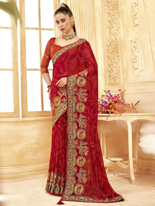 floral print embroidered georgette saree with blouse - 20585629 - Very Small Image - 1
