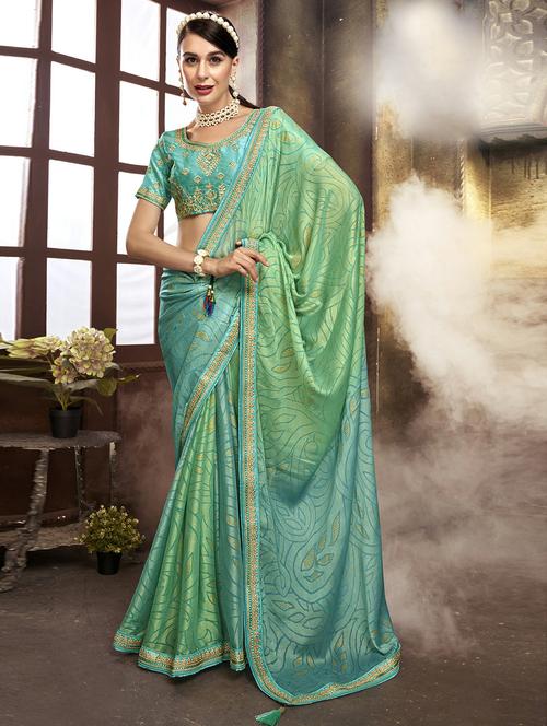 light blue bordered printed saree - 20585641 - Very Small Image - 1