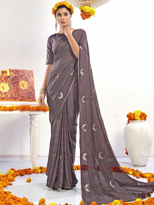 embroidered chiffon saree with blouse - 20585665 - Very Small Image - 1