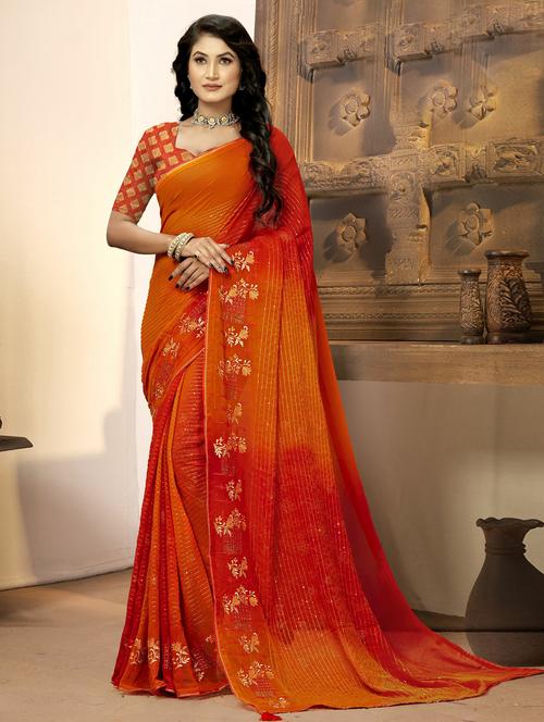 orange printed saree - 20585702 - Very Small Image - 1