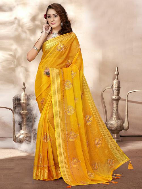 yellow chiffon embellished saree with blouse - 20585708 - Very Small Image - 1
