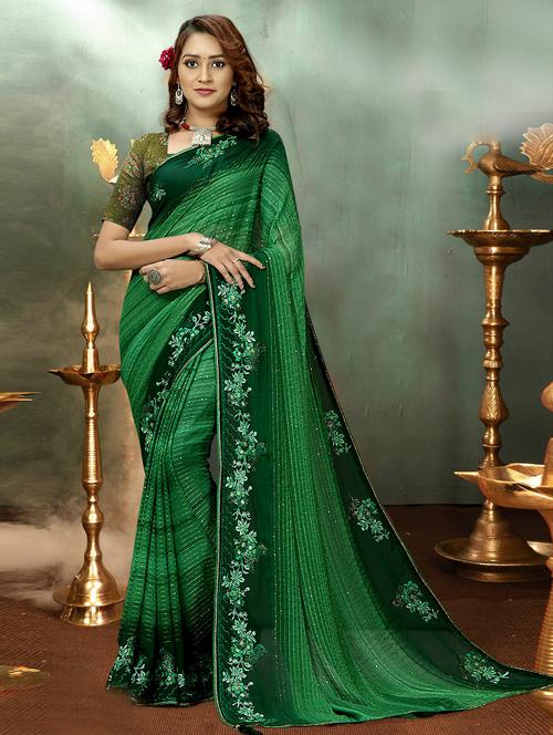 green georgette embellished saree with blouse - 20585712 - Very Small Image - 1