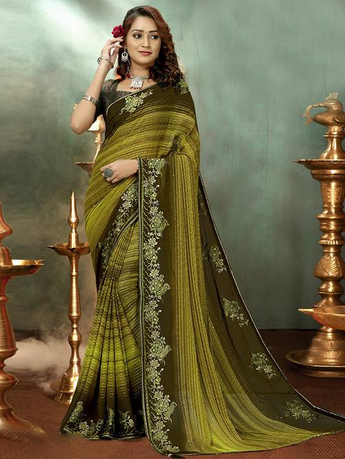 green georgette embellished saree with blouse - 20585713 - Very Small Image - 1