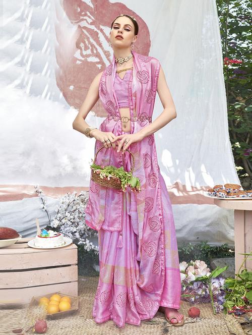 pink embroidered work printed saree with blouse - 20585722 - Very Small Image - 1
