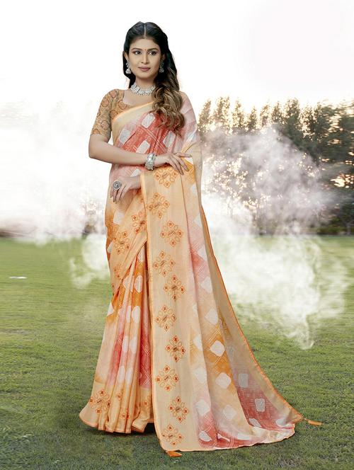 embroidered work bandhani printed saree - 20585725 - Very Small Image - 1