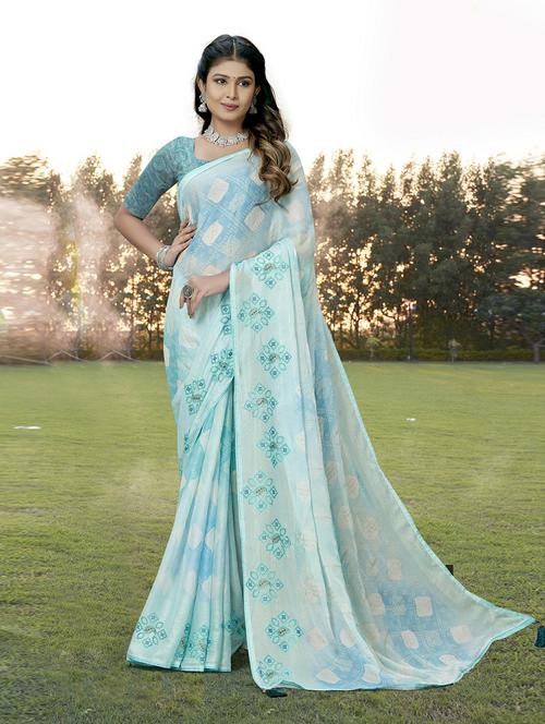 embroidered work bandhani printed saree - 20585726 - Very Small Image - 1