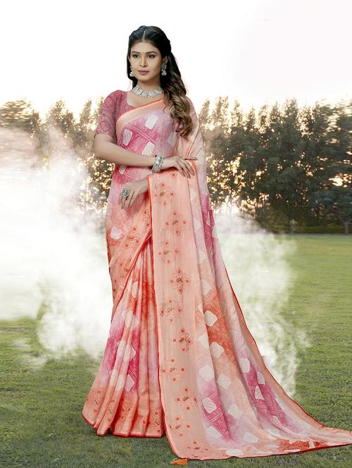 embroidered work bandhani printed saree with blouse - 20585727 - Very Small Image - 1