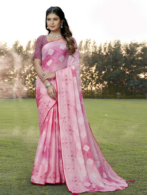 embroidered work bandhani printed saree with blouse - 20585729 - Very Small Image - 1