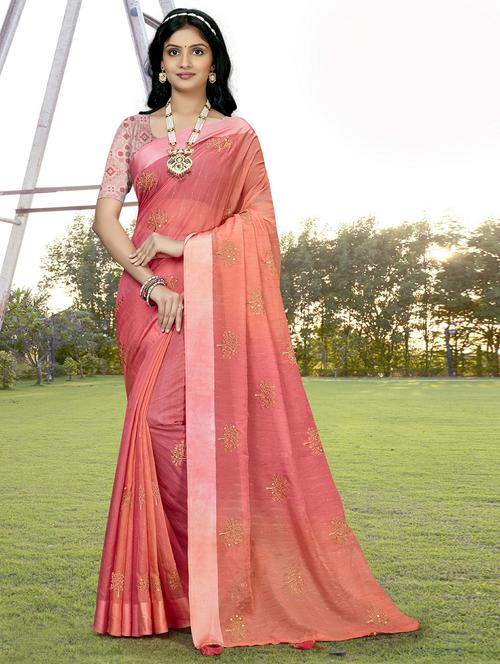 peach embroidered saree with blouse - 20585737 - Very Small Image - 1