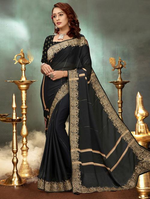 black bordered saree with blouse - 20585757 - Very Small Image - 1