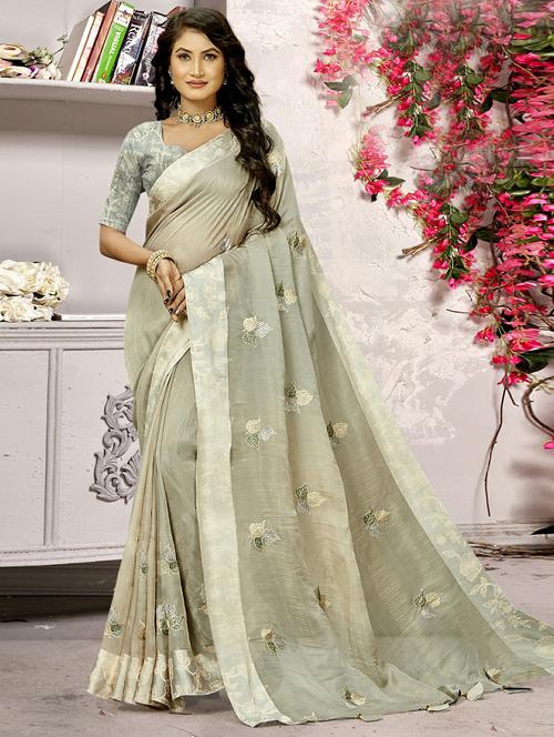grey bordered saree with blouse - 20585767 - Very Small Image - 1