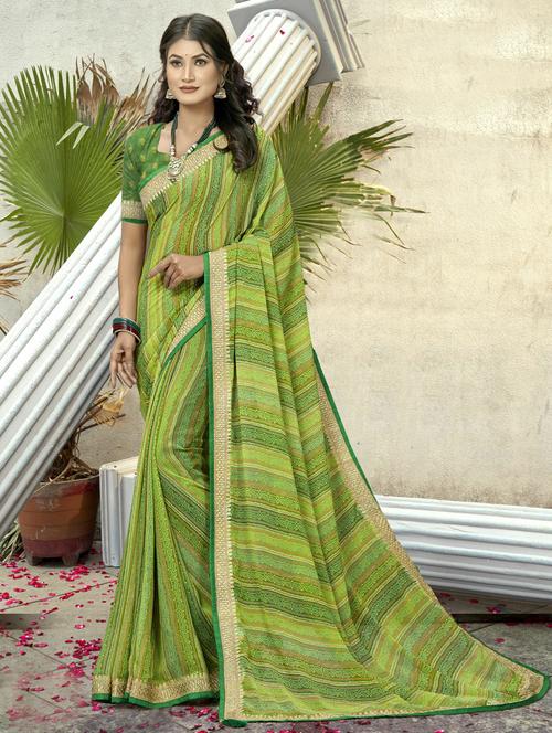 women green bandhani printed lace work saree with blouse - 20585793 - Very Small Image - 1