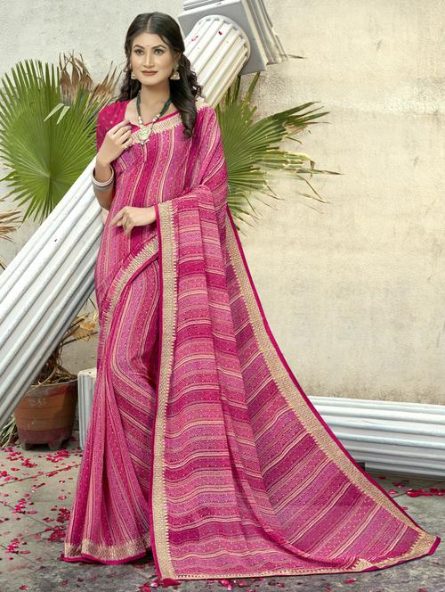women pink bandhani printed lace work saree with blouse - 20585794 - Very Small Image - 1