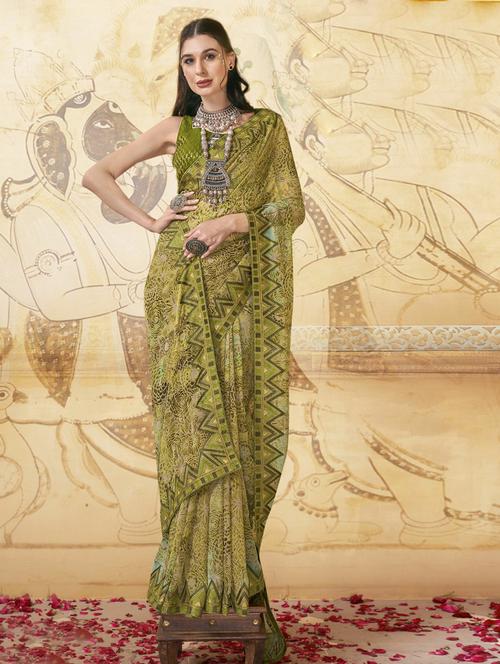 women's floral olive colored saree - 20585848 - Very Small Image - 1