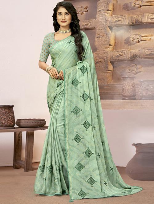 women green embroidered saree with blouse - 20585878 - Very Small Image - 1