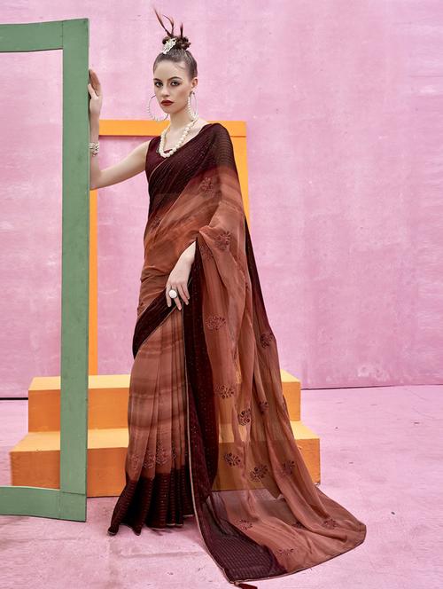 women's embroidered saree with blouse - 20585915 - Very Small Image - 1